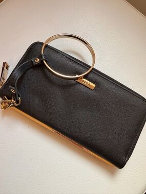 Aldo Black Wristlet with Gold Ring Handle